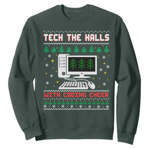 Tech Support Christmas Sweatshirt Tech The Halls With Cooking Cheer TS14 Dark Forest Green Print Your Wear