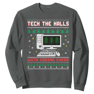 Tech Support Christmas Sweatshirt Tech The Halls With Cooking Cheer TS14 Dark Heather Print Your Wear