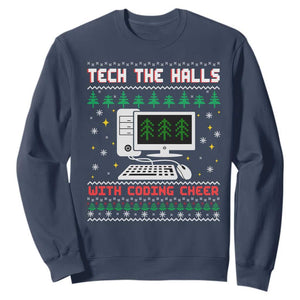Tech Support Christmas Sweatshirt Tech The Halls With Cooking Cheer TS14 Navy Print Your Wear