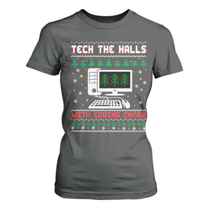 Tech Support Christmas T Shirt For Women Tech The Halls With Cooking Cheer TS14 Dark Heather Print Your Wear