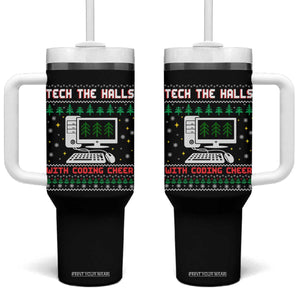 Tech Support Christmas Tumbler With Handle Tech The Halls With Cooking Cheer TS14 One Size: 40 oz Black Print Your Wear