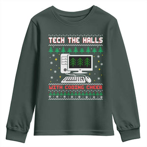 Tech Support Christmas Youth Sweatshirt Tech The Halls With Cooking Cheer TS14 Dark Forest Green Print Your Wear