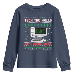 Tech Support Christmas Youth Sweatshirt Tech The Halls With Cooking Cheer TS14 Navy Print Your Wear