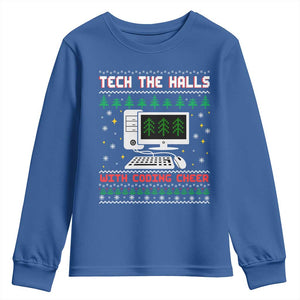 Tech Support Christmas Youth Sweatshirt Tech The Halls With Cooking Cheer TS14 Royal Blue Print Your Wear