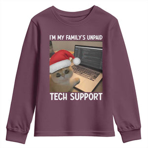Funny Tech Support Cat Christmas Youth Sweatshirt TS14 Maroon Print Your Wear