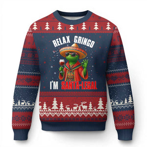 Funny Mexican Xmas Ugly Christmas Sweater Relax Gringo I Am Legal TS14 Navy Red Print Your Wear