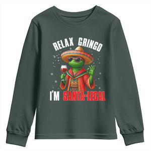 Funny Mexican Christmas Youth Sweatshirt Relax Gringo I Am Legal TS14 Dark Forest Green Print Your Wear