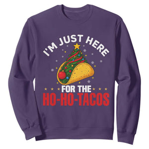 Funny Taco Christmas Sweatshirt I Am Just Here For The Ho Ho Tacos TS14 Purple Print Your Wear