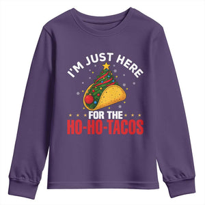 Funny Taco Christmas Youth Sweatshirt I Am Just Here For The Ho Ho Tacos TS14 Purple Print Your Wear