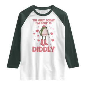 Funny Cowboy Frog Raglan Shirt The Only Squat I'm Doin' Is Diddly TS14 White Dark Forest Green Print Your Wear