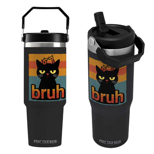 67 Six Seven Bruh Cat Meme Flip Straw Tumbler Cute Black Cat Funny Saying TS14 One Size: 30 oz Black Print Your Wear