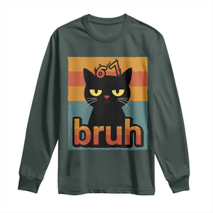 67 Six Seven Bruh Cat Meme Long Sleeve Shirt Cute Black Cat Funny Saying TS14 Dark Forest Green Print Your Wear