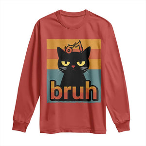 67 Six Seven Bruh Cat Meme Long Sleeve Shirt Cute Black Cat Funny Saying TS14 Red Print Your Wear