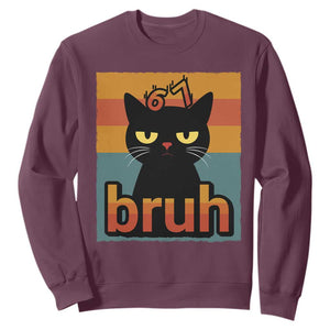 67 Six Seven Bruh Cat Meme Sweatshirt Cute Black Cat Funny Saying TS14 Maroon Print Your Wear