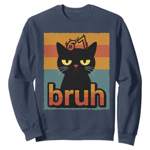 67 Six Seven Bruh Cat Meme Sweatshirt Cute Black Cat Funny Saying TS14 Navy Print Your Wear