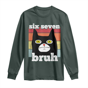 67 Bruh Meme Long Sleeve Shirt Funny Six Seven Black Cat TS14 Dark Forest Green Print Your Wear