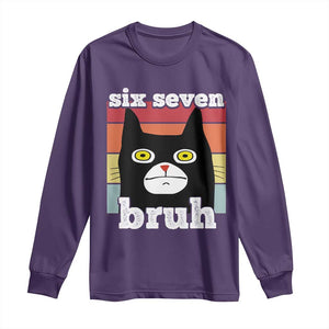 67 Bruh Meme Long Sleeve Shirt Funny Six Seven Black Cat TS14 Purple Print Your Wear