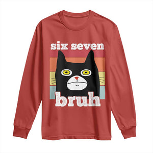 67 Bruh Meme Long Sleeve Shirt Funny Six Seven Black Cat TS14 Red Print Your Wear