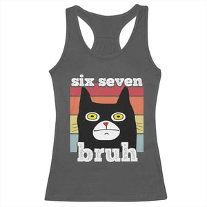 67 Bruh Meme Racerback Tank Top Funny Six Seven Black Cat TS14 Dark Heather Print Your Wear
