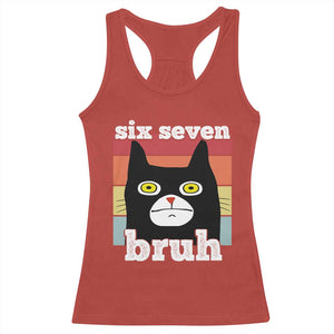 67 Bruh Meme Racerback Tank Top Funny Six Seven Black Cat TS14 Red Print Your Wear