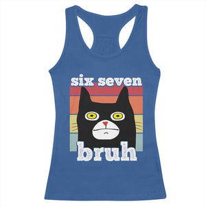 67 Bruh Meme Racerback Tank Top Funny Six Seven Black Cat TS14 Royal Blue Print Your Wear