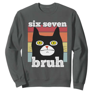 67 Bruh Meme Sweatshirt Funny Six Seven Black Cat TS14 Dark Heather Print Your Wear