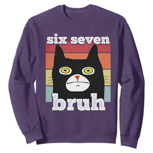 67 Bruh Meme Sweatshirt Funny Six Seven Black Cat TS14 Purple Print Your Wear