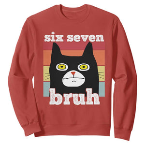 67 Bruh Meme Sweatshirt Funny Six Seven Black Cat TS14 Red Print Your Wear