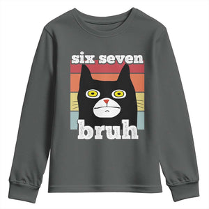 67 Bruh Meme Youth Sweatshirt Funny Six Seven Black Cat TS14 Dark Heather Print Your Wear
