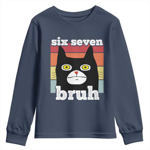 67 Bruh Meme Youth Sweatshirt Funny Six Seven Black Cat TS14 Navy Print Your Wear