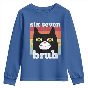67 Bruh Meme Youth Sweatshirt Funny Six Seven Black Cat TS14 Royal Blue Print Your Wear