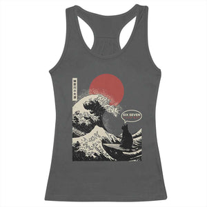 67 Six Seven Bruh Meme Racerback Tank Top Funny Japanese Black Cat Surfing The Great Wave Kanagawa TS14 Dark Heather Print Your Wear