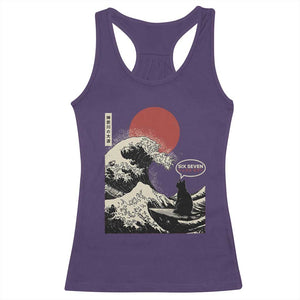 67 Six Seven Bruh Meme Racerback Tank Top Funny Japanese Black Cat Surfing The Great Wave Kanagawa TS14 Purple Print Your Wear