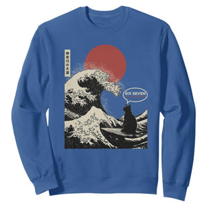 67 Six Seven Bruh Meme Sweatshirt Funny Japanese Black Cat Surfing The Great Wave Kanagawa TS14 Royal Blue Print Your Wear