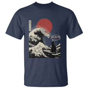 67 Six Seven Bruh Meme T Shirt Funny Japanese Black Cat Surfing The Great Wave Kanagawa TS14 Navy Print Your Wear