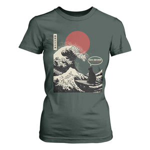 67 Six Seven Bruh Meme T Shirt For Women Funny Japanese Black Cat Surfing The Great Wave Kanagawa TS14 Dark Forest Green Print Your Wear