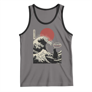 67 Six Seven Bruh Meme Tank Top Funny Japanese Black Cat Surfing The Great Wave Kanagawa TS14 Deep Heather Black Print Your Wear