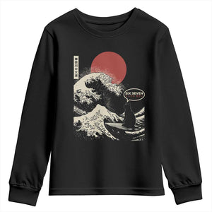 67 Six Seven Bruh Meme Youth Sweatshirt Funny Japanese Black Cat Surfing The Great Wave Kanagawa TS14 Black Print Your Wear