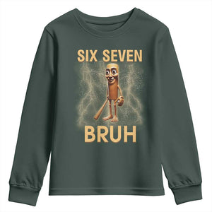 67 Bruh Meme Youth Sweatshirt Funny Six Seven Tung Tung Sahur TS14 Dark Forest Green Print Your Wear
