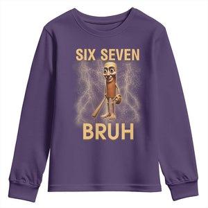 67 Bruh Meme Youth Sweatshirt Funny Six Seven Tung Tung Sahur TS14 Purple Print Your Wear