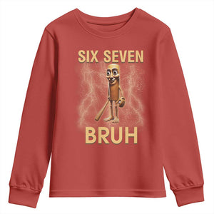 67 Bruh Meme Youth Sweatshirt Funny Six Seven Tung Tung Sahur TS14 Red Print Your Wear
