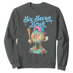 67 Bruh Meme Sweatshirt Ice Cream Drip Baseball Sport TS14 Dark Heather Print Your Wear