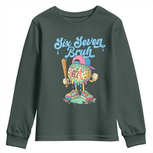67 Bruh Meme Youth Sweatshirt Ice Cream Drip Baseball Sport TS14 Dark Forest Green Print Your Wear