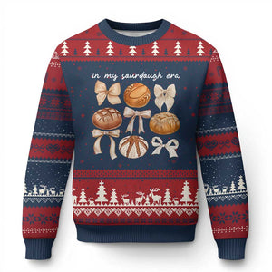 In My Sourdough Era Ugly Christmas Sweater Coquette Bows Baking Bread Lover TS14 Navy Red Print Your Wear