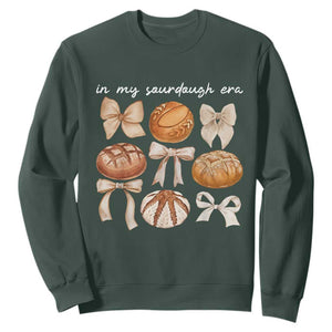 In My Sourdough Era Sweatshirt Coquette Bows Baking Bread Lover TS14 Dark Forest Green Print Your Wear