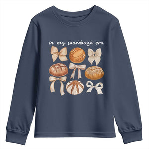 In My Sourdough Era Youth Sweatshirt Coquette Bows Baking Bread Lover TS14 Navy Print Your Wear