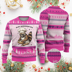 In My Sourdough Era Ugly Christmas Sweater Funny Raccoon Baker TS14 Hot Pink Print Your Wear