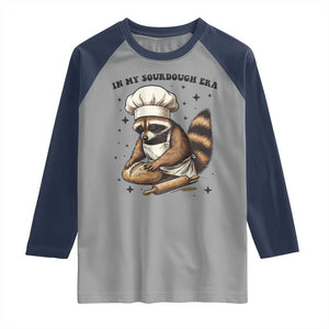 In My Sourdough Era Raglan Shirt Funny Raccoon Baker TS14 Sport Gray Navy Print Your Wear