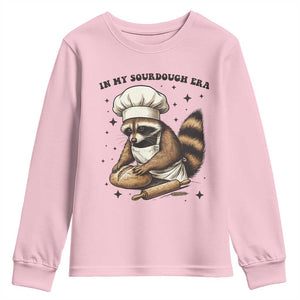 In My Sourdough Era Youth Sweatshirt Funny Raccoon Baker TS14 Light Pink Print Your Wear