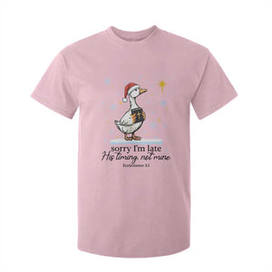 Christian Goose T Shirt For Kid Sorry I Am Late His Timing Not Mine TS14 Light Pink Print Your Wear